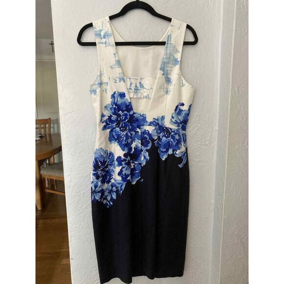 Maeve Anthropologie | Tailored Blue & White Floral Shift Dress | Size 10 - Picture 5 of 7